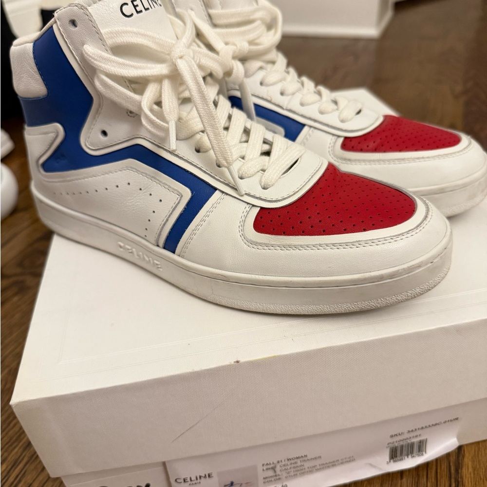 Celine High-Top Sneakers Red Blue White
